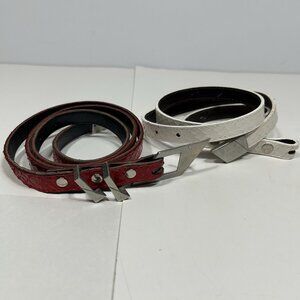 Vtg Lot Of 2 MZ Accessories Red & White Snake Skin Leather Skinny Belt Silver M